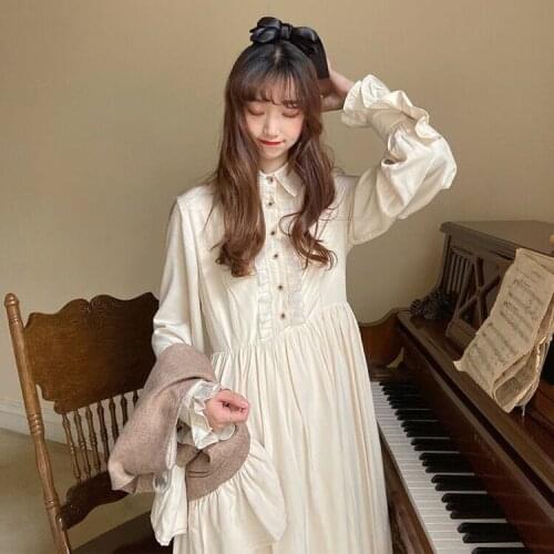 Slimming Elegant Dress White Long Type Student Dress Female 2020 New Autumn Clothes kawaii clothing sweet lolita dress
