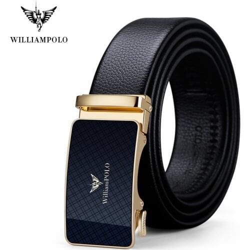 WILLIAMPOLO Men Belts Automatic Buckle Belt Genune Leather High Quality Belts For Men Leather Strap Casual Buises for Jeans