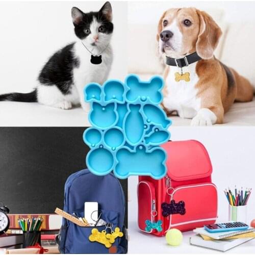 Keychain Silicone Mold Fish Shape and Dog Bone Cat Tag Epoxy Resin Molds with Holes 10 Keyrings for DIY Crafts Pendant