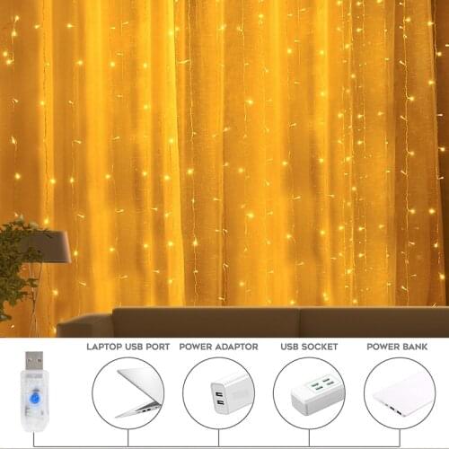 3M LED Fairy Lights Garland Curtain Lamp Remote Control USB String Lights Garland on The Window Wedding Christmas Decor for Home