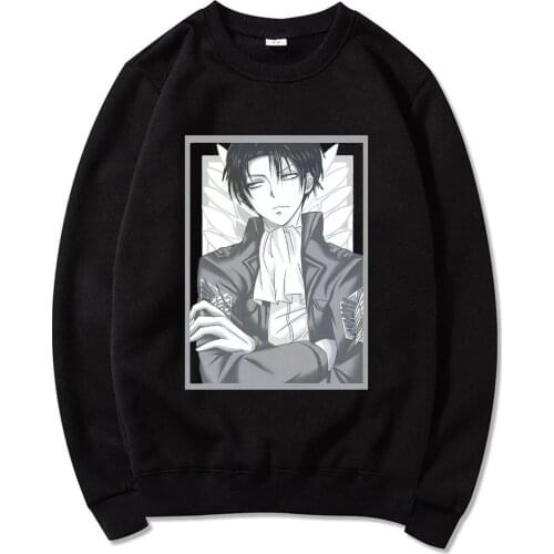 Anime Attack on Titan Hoodie Levi Ackerman Pattern Pullover Hooded Sweatshirt Mens Casual Loose Clothing Women Hip-hop Tops