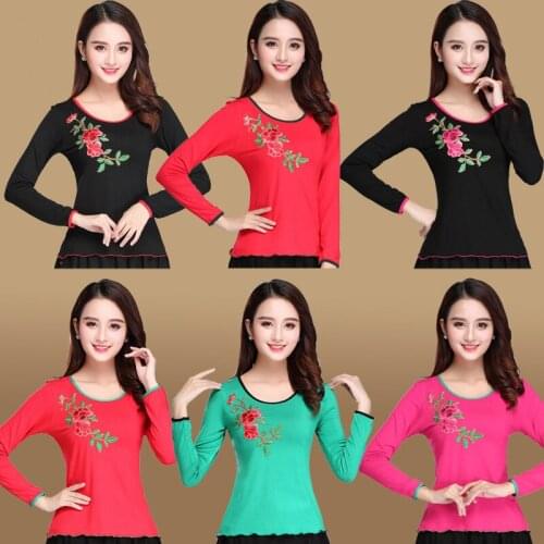 Women Long-sleeved Latin Ballroom Dancing Square Dance Tops Embroidery Latin Costume Performance Costume Dance Practice Clothes