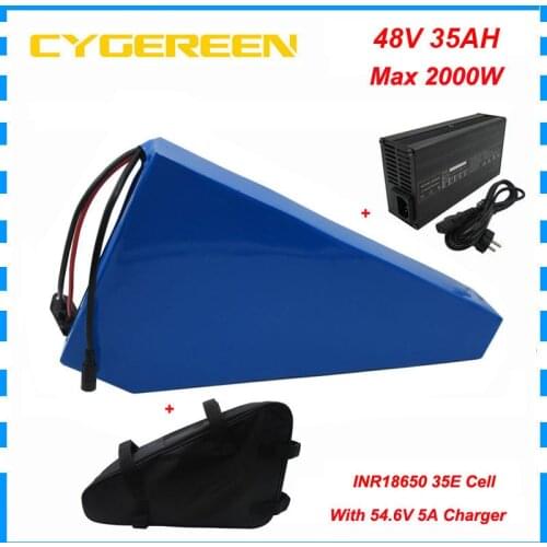 2000W 48V 35AH Electric Bike Battery 48 V 30AH Triangle Lithium Batteria with bag INR18650 35E 3500mah cell 50A BMS 5A Charger