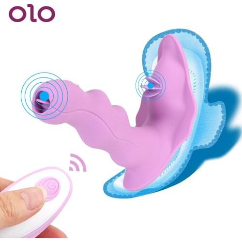 OLO Remote Control Dildo Vibrator 7 Modes Sex Toy for Women Wearable Tongue Licking Double Suction Vibrators Clitoris Stimulator