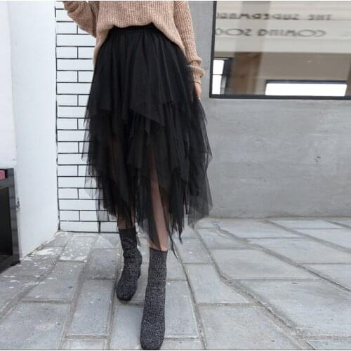 Spring 2021 Black Mesh Ball Gown Women Tulle Skirts Evening Party Club Girls Skirt Vintage Sexy Elegant Tutu Dress Fluffy Pink