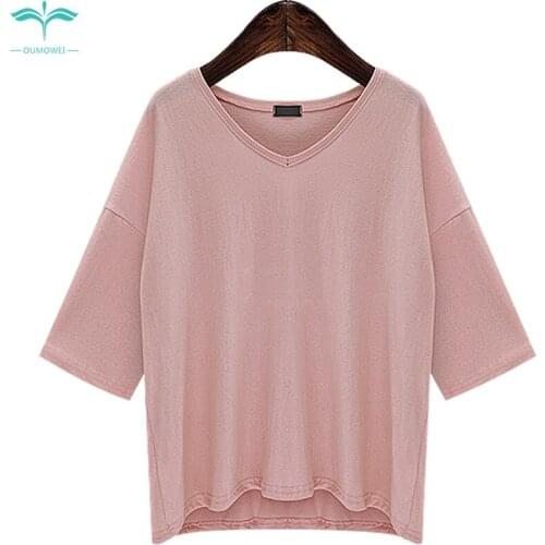 OUMOWEI Womens T-Shirt Fashion New Tops Modal Casual T-Shirt Solid Color Half Sleeve V-neck T-Shirt Five Colors To Choose From