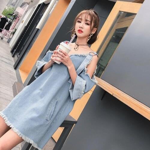 Denim Dress Women 2020 Summer V-neck Sexy Sundress Sexy Short Sleeve Off Shoulder Mini Dress Casual Vestidos Plus Size 3XL F60