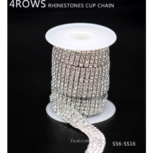1/10yard 4-Row ss6 ss8 ss12 ss16 Silver czech Crystal Ribbon Rhinestone Cup Close Chain Cake Banding Trim Wedding Super Sparkly