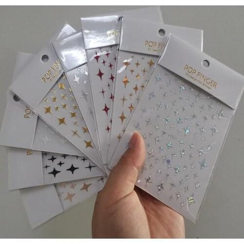 1pcs（10X9cm) 3D Sticker Holographic Stars Self-adhesive Decals Nail Art Decoration 8 Colors Star Nail Decals for Salon