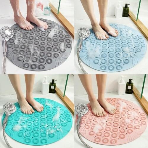 21.6inch Round PVC Shower Mat with Suction Cups and Drainage Holes, Massage Bath Foot Mat Pad