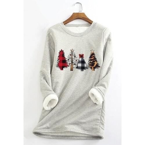 AECU Autumn Women Plus Size Sweatshirts Christmas Plus Fleece Warm Hoodies Long Sleeve Ladies Tops Female O Neck Sweatshirt