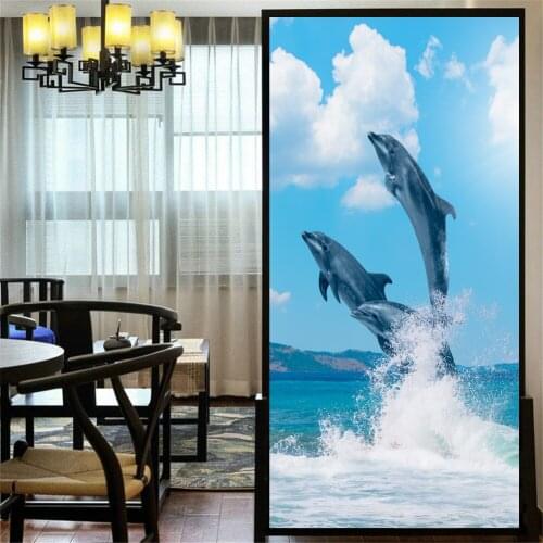 Decorative Windows Film Privacy Beautiful Ocean Stained Glass Window Stickers No Glue Static Cling Frosted Window Cling Tint 62