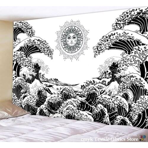 Hippie decor Tapestry Wall Hanging Great Wave Kanagawa Wall Tapestry with Art Nature Home Decorations for Living Room Bedroom