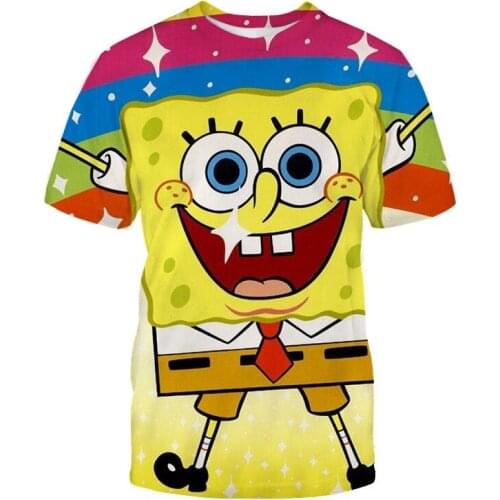 2021 New Harajuku Short Sleeve Childrens 3D Printed Spongeebobs Patterns Summer O-neck T-shirt Fashion Boys And Girls Costume