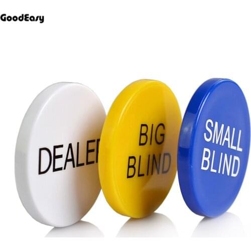 HOT SALE 3PCS/SET Melamine Round Dealer Chip Texas Poker Chip Sets SMALL BLIND/BIG BLIND/DEALER Plastic Coins Buttons