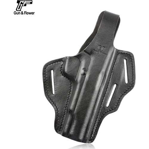 Gun&Flower Tactical OWB Appendix Ambidextrous Holster 3 Slot Pancake Italy Leather Gun Holder Pouches for Colt 1911