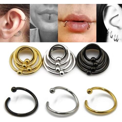 1Piece Stainless Steel Fixed Ball Captive Bead Ring Nose Hoop Ring Ear Cartilage Tragus Ring Septum Lip Piercing Easy Open