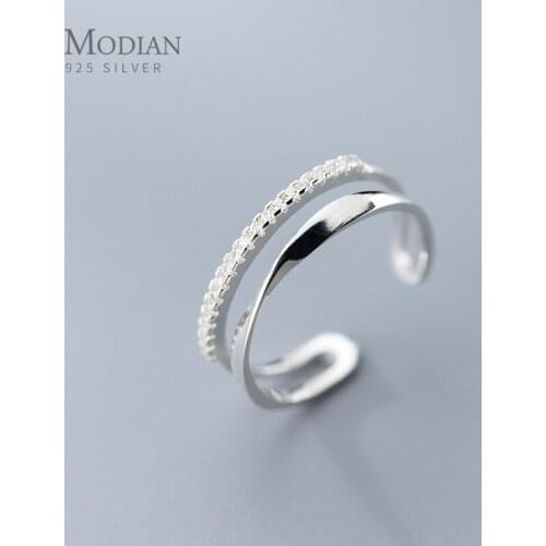 Modian Dazzling Zircon Double Circle Open Adjustable Ring for Women 925 Sterling Silver Wedding Engagement Statement Jewelry