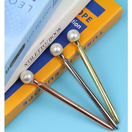 2Pcs Kawaii Pearl Metal Ballpoint Pen Student Writing Ball Pens luxury Black Ink Pen School Office Supplies