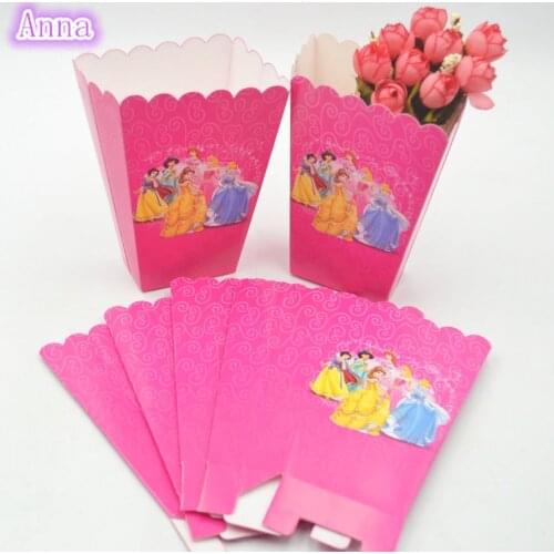 6pcs Popcorn Box Ariel/Snow White/Belle/Cinderella/Jasmine/Aurora Princess Theme Birthday Party Shower Decoration Supplies 1