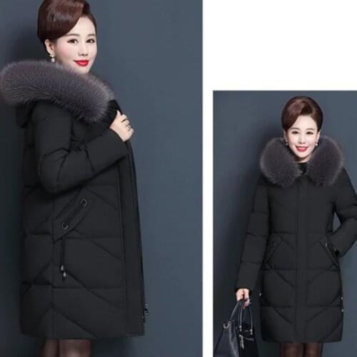 Middle-aged Women Winter Jacket New Long Hooded Outerwear Warm Down Cotton Jackets Plus Size Women Basic Coat Parkas 7XL F900
