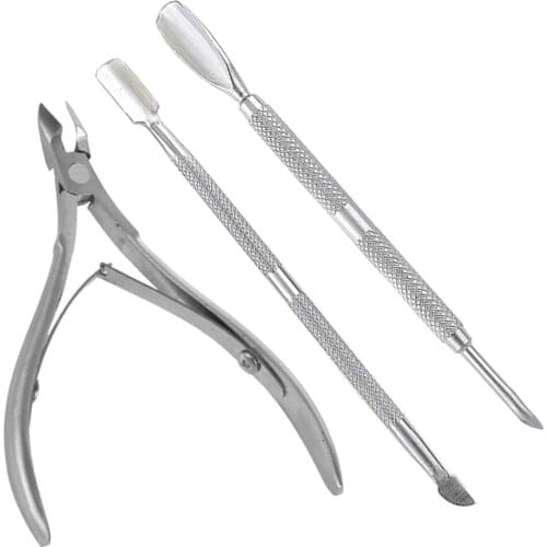 2019 3Pcs/ Set Stainless Steel Cuticle Scissor Pusher Spoon Dead Skin Remover Cutter Clipper Nipper Trimmer Manicure Nail Art