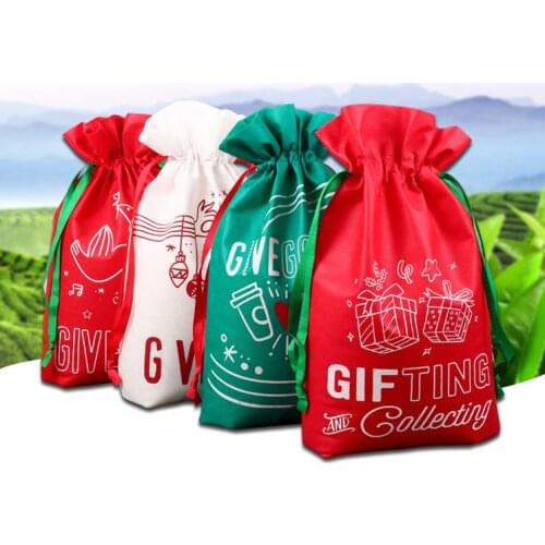 Christmas Gift Drawstring Bags Sack Reusable Holiday Presents Wrapping Toy Treasure Gift Ribbon Bags XMAS Party favor Decoration