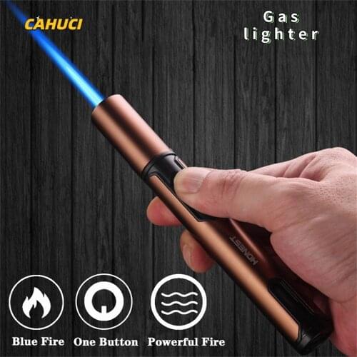 CAHUCI Metal Torch Gas Lighters windproof Lighter Cigar Butane Lighter Spray Gun Portable Jet Lighter Kitchen Outdoor Blue Flame