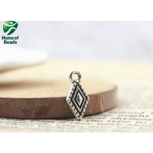 Fashion Rhombus Shape Antique Silver Color Color Pendants For Making Bracelets Necklaces 13x6mm (50 Pcs/lot) ZA1328