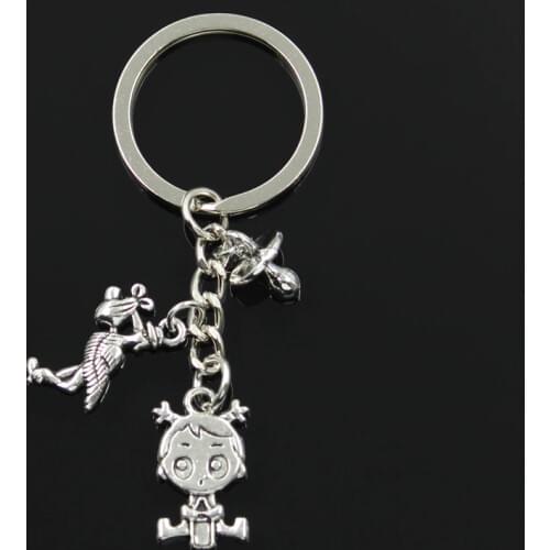 Fashion 30mm Key Chain Keychain Jewelry Silver Color Stork Baby Girl Pacifier Teether Pendant