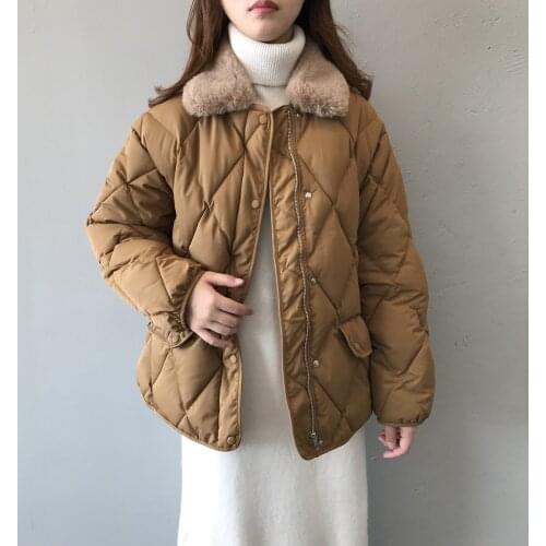 Obrix Korean Style Female Sweet Jacket Fur Collar Single Breasted Loose Casual Streetwear Outerwear For Women