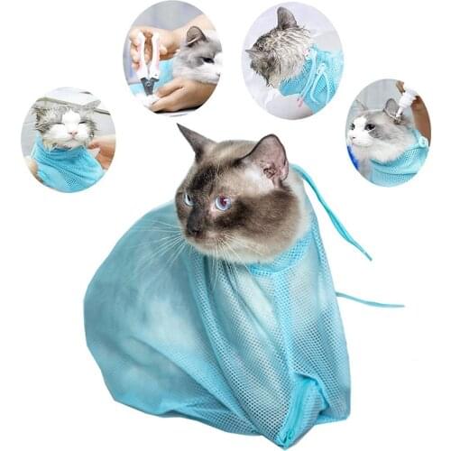 Mesh Cat Bathing Bag Cats Grooming Washing Bags Cat Bath Clean Bag No Scratching Bite Restraint Cat Supplies Nail Cutting