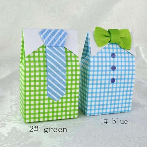 Blue green check bow tie candy chocolate gift box for wedding birthday tea party favor decoration