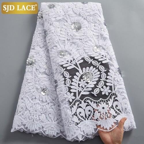 SJD LACE Fashion Bridal Materials Sequins Design African Lace Fabric Embroidery Sequined French Mesh Lace Fabric For Party A2444