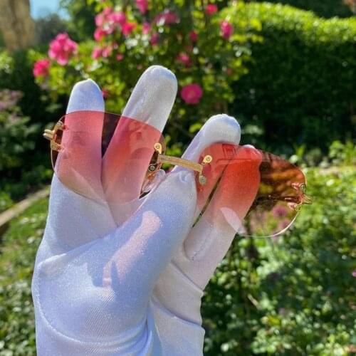 18K Gold Frame Rectangle Sunglasses Women Men Luxury Brand Rimless Sun Glasses Famale Pink Blue Shades for Women zonnebril dames