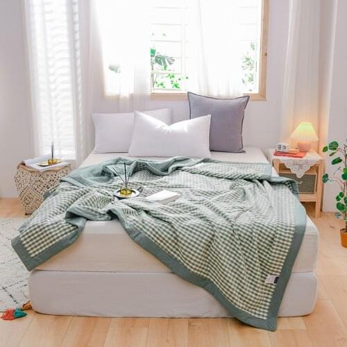 Modern Brief Lattice Stripe Quilt Summer Washed Cotton Air-conditioning Quilts Home Thin For Adult Kids Bed Bedclothes Blanket
