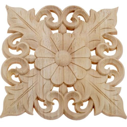 14cm Unique Natural Floral Wood Carved Wooden Figurines Crafts Corner Appliques Frame Wall Door Furniture Woodcarving Decorative