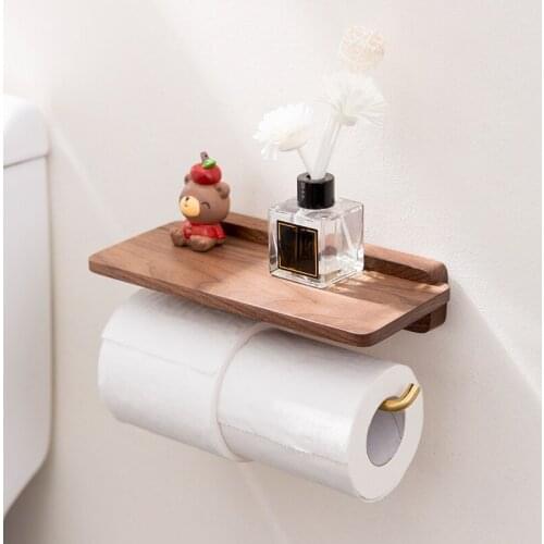 Black Walnut Wood Paper Towel Rack Toilet Paper Rack Household Non-perforated Wall-mounted Toilet Roll Paper Towel Storage Rack