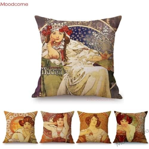 Alphonse Mucha Vintage Poster Princess Spring Summer Autumn Winter Girl Throw Pillow Case New Art Floral Painting Cushion Cover