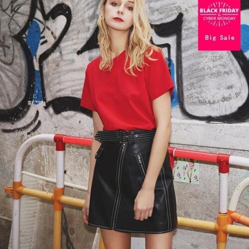 2018 Spring Ladies Skirt Black High waist Above Knee leather skirt female summer package hip A word small skirt wj1836