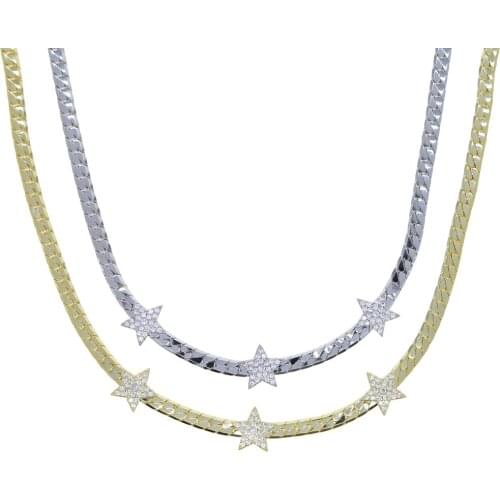 Women hip hop necklace with 4MM Width Herringbone Snake Chain Micro Pave CZ Star Charm Choker punk styles jewelry for festival