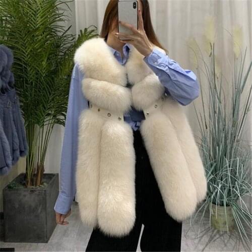 Natural Real Fox Fur Vest female coats Vest Waistcoat medium long Fur Coats Real Fur Coat Fox Vest Gilets