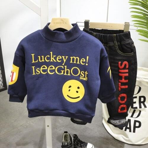 Baby Boys winter Clothes Fashion Cotton Set Printed Sports Suit For A Boy Thick sweater, thick jeans ChildrenS Clothing 2-6year
