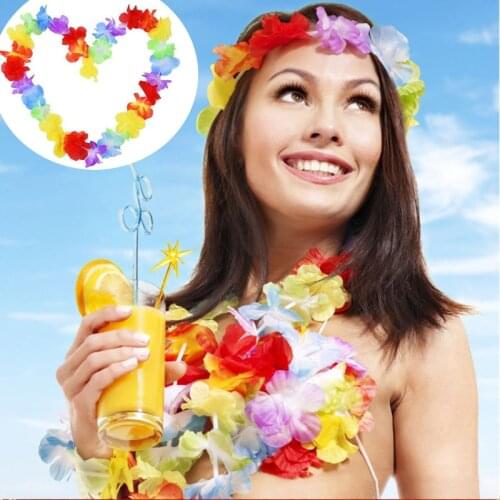 10PCS Hawaiian Wreath Hawaiian Leis Garland Artificial Necklace Hawaii Flowers Leis Spring Party Supplies Beach Fun Wreath