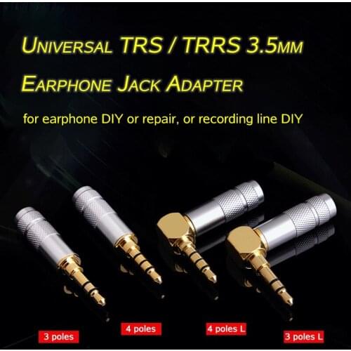 2 pcs 3.5mm Gold Plated Earphone Connector TRS 3 Poles TRRS 4 Poles Headphone Jack Male Plug for Repair Replacement DIY