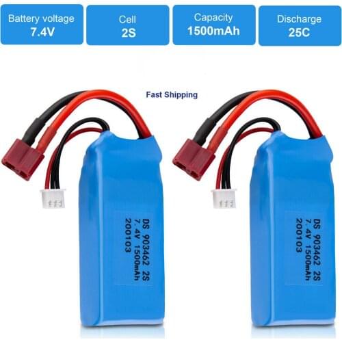 2Packs 7.4V 2S 1500mAh 25C Lipo Battery T Deans Plug for RC Car Truck Boat Drone