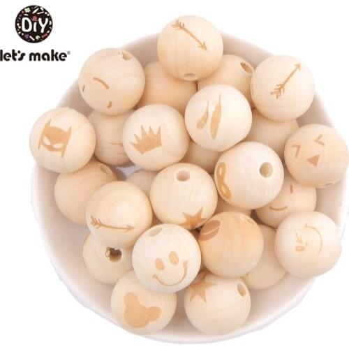 LetS Make 20Mm 200Pc Wooden Teether Beads Engraved Heart Baby Teething Bead Accessories For Baby Rattle Toys Wood Baby Teether