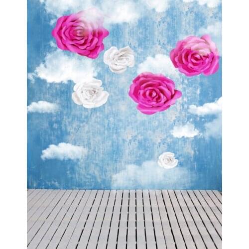 5x7ft Blue Sky Cloud Flowers Photography Backdrops Photo Props Studio Background