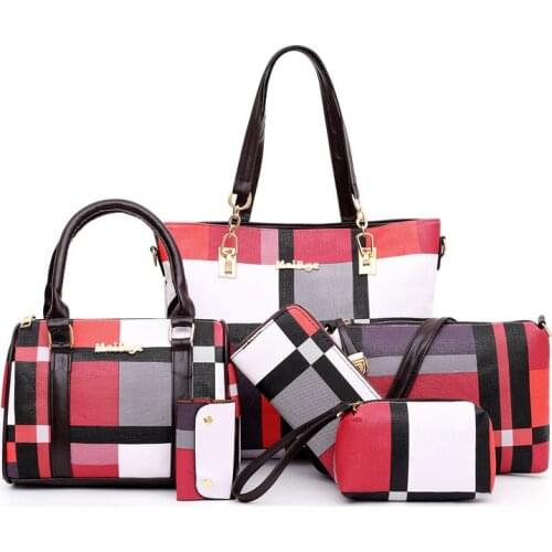 New Fashion Luxury Handbags New 6 PCS Set Women Plaid Colors Handbag Female Shoulder Bag Travel Shopping Ladies Crossbody Bag