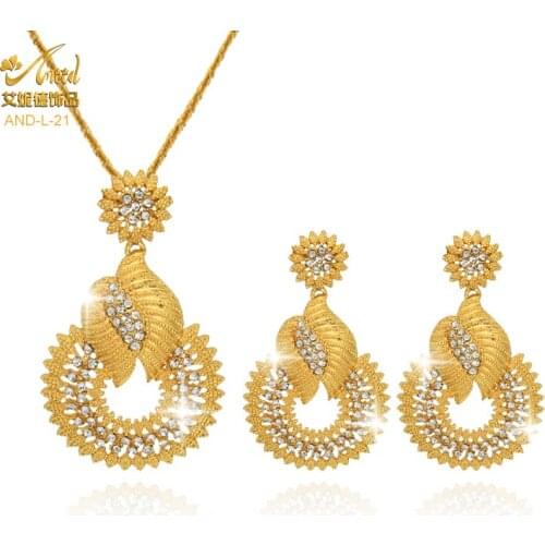 ANIID Necklace Sets For Women Dubai Pendant African Jewelry Bride Earrings Gold Gothic Jewelery Trendy Brazilian Wedding Diamon
